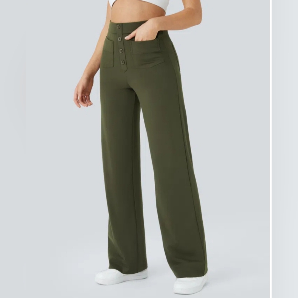 HALARA High Waisted Button Multiple Pockets Straight Leg Pants